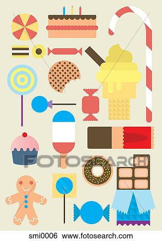 Icons about desserts and sweets View Large Illustration Stock Illustration - Icons about desserts and sweets. Fotosearch