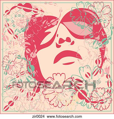 Stock Illustration - Image of a face and flowers. Fotosearch