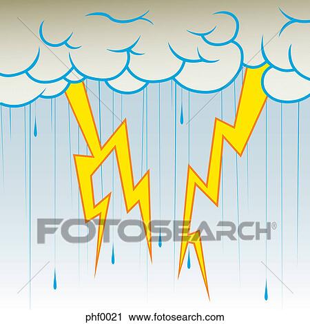 Clip Art - Lightning and clouds. Fotosearch