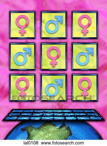 Male and female symbols on top of the earth View Large Illustration Stock Illustration - Male and female symbols on top of the earth. Fotosearch