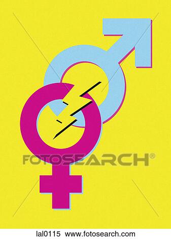 Male and female symbols with lightning in between View Large Illustration Stock Illustration - Male and female symbols with lightning in between. Fotosearch