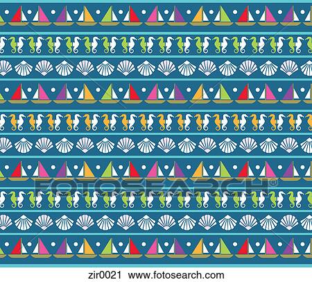 Nautical themed pattern View Large Illustration Clip Art - Nautical themed pattern. Fotosearch