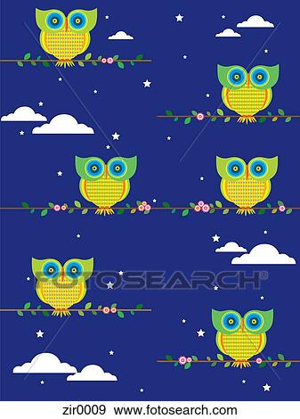 Owls perched on branches View Large Illustration Stock Illustration - Owls perched on branches. Fotosearch