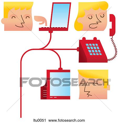 Clip Art - People talking on the phone via internet connection. Fotosearch