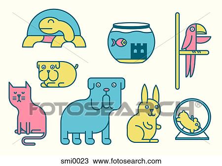 Drawing - Pets against white background. Fotosearch