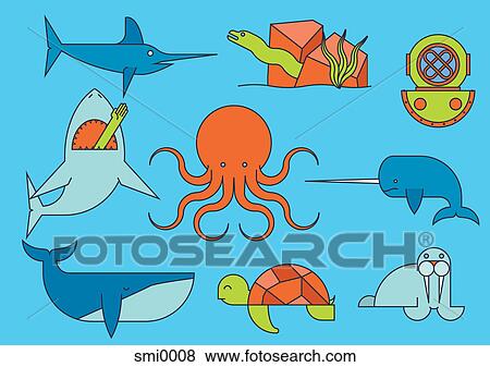 Stock Illustration - Sea animals. Fotosearch