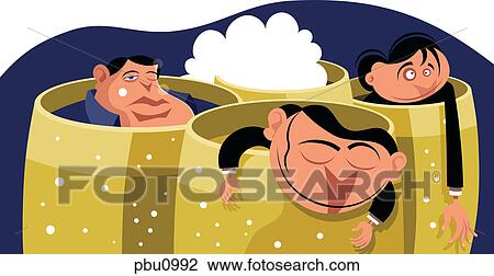 Drawing - Three men in champagne flutes. Fotosearch