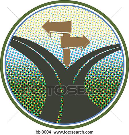 Stock Illustration - Two arrows pointing to a forked road. Fotosearch