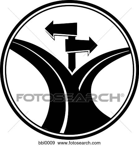 Stock Illustration - Two arrows pointing to a forked road. Fotosearch