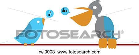 Two birds chirping while sitting on branches View Large Illustration Stock Illustration - Two birds chirping while sitting on branches. Fotosearch