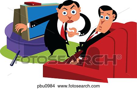 Stock Illustration - Two businessmen in a living room. Fotosearch