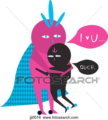 Stock Illustration - Two creatures hugging. Fotosearch