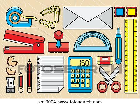 Various office supplies View Large Illustration Stock Illustration - Various office supplies. Fotosearch