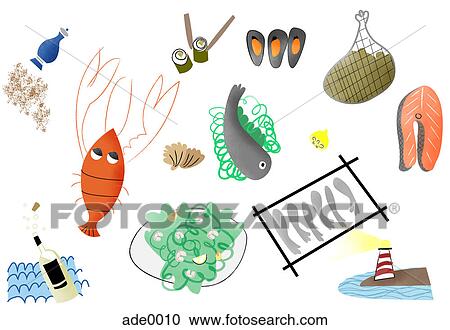 Various sea food View Large Illustration Clipart - Various sea food. Fotosearch