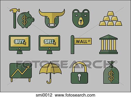 Drawing - wall street icons. Fotosearch