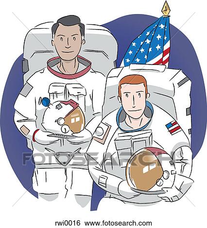 ２ アメリカ人 宇宙飛行士 イラスト Rwi0016 Fotosearch