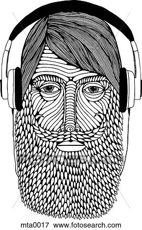 A あごひげを生やした男 身に着けていること ヘッドホン イラスト Mta0017 Fotosearch