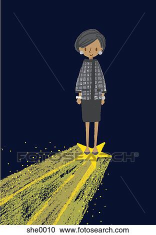A 女性実業家 上に A 暗い背景 クリップアート 切り張り イラスト 絵画 集 She0010 Fotosearch