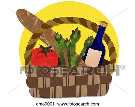 A basket of food View Large Illustration Clip Art - A basket of food. Fotosearch