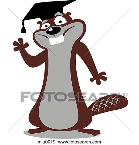 Stock Illustration - A beaver wearing a graduation cap. Fotosearch