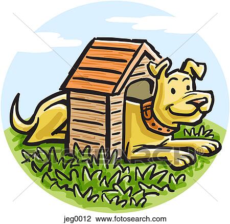 Drawing - A big dog in a small dog house. Fotosearch