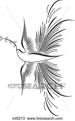 Drawing - A bird holding leaves in its beak. Fotosearch
