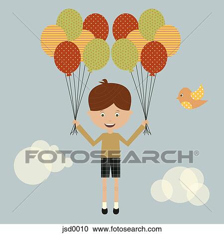 A boy floating away with balloons View Large Illustration Clipart - A boy floating away with balloons. Fotosearch