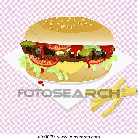 A burger and fries View Large Illustration Stock Illustration - A burger and fries. Fotosearch