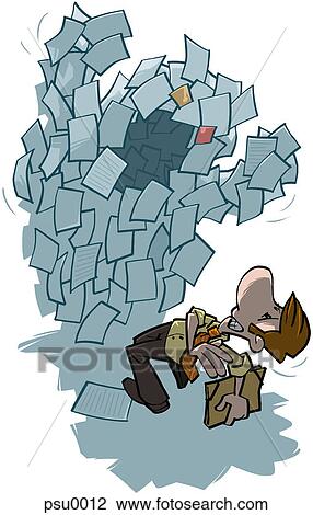 A businessman being scared by a monster made of paper View Large Illustration Drawing - A businessman being scared by a monster made of paper. Fotosearch