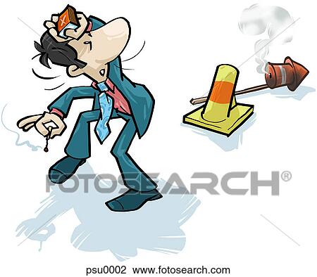 Drawing - A businessman unable to launch a firework. Fotosearch