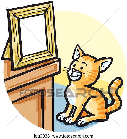 A cat looking at a picture frame View Large Illustration Stock Illustration - A cat looking at a picture frame. Fotosearch