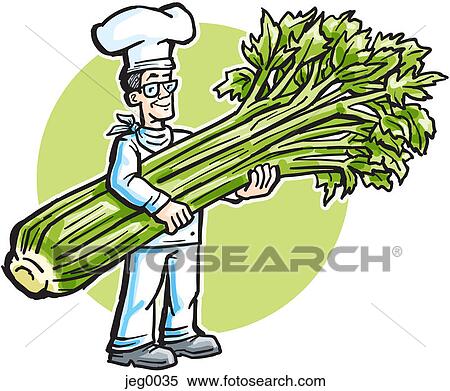 A chef carrying giant celery View Large Illustration Stock Illustration - A chef carrying giant celery. Fotosearch