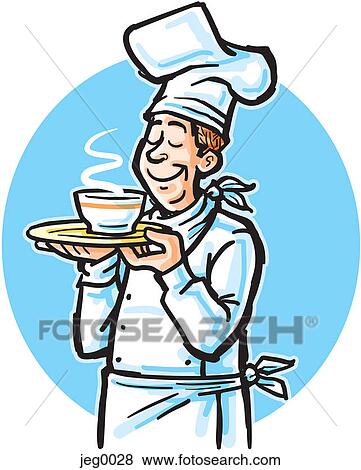 Stock Illustration - A chef holding a bowl of soup. Fotosearch