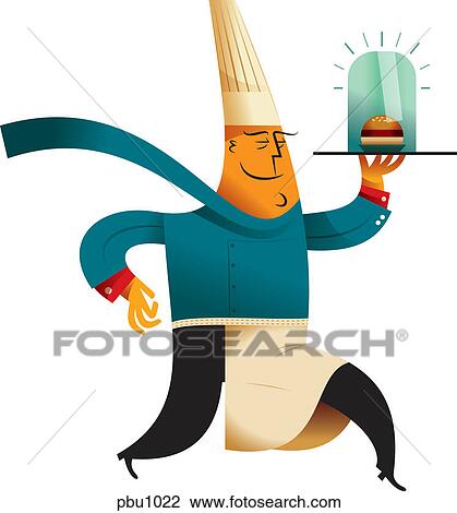 A chef holding a burger View Large Illustration Drawing - A chef holding a burger. Fotosearch