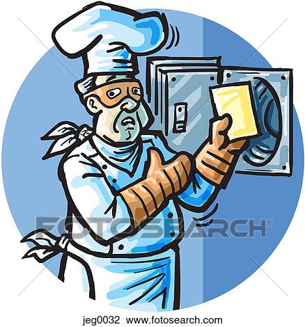 A chef stealing a recipe from a safe View Large Illustration Drawing - A chef stealing a recipe from a safe. Fotosearch