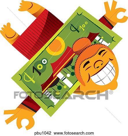 Drawing - A chinese person with a dollar as wings. Fotosearch