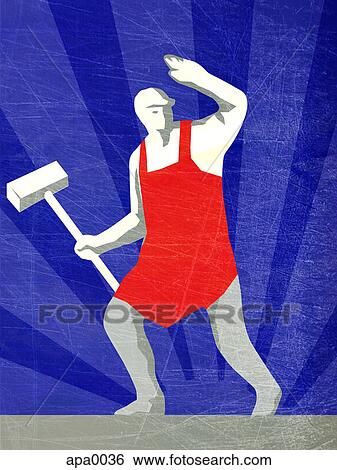 Stock Illustration - A construction worker wearing an apron. Fotosearch