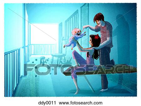 Clip Art - A couple playing with their baby. Fotosearch