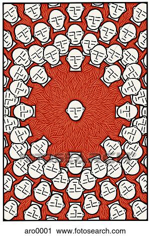 Clip Art - A crowd circling a man's head. Fotosearch