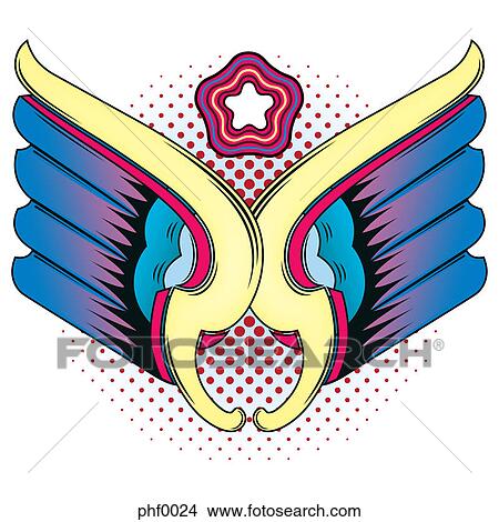 A decorative element with wings underneath a star shape View Large Illustration Stock Illustration - A decorative element with wings underneath a star shape. Fotosearch