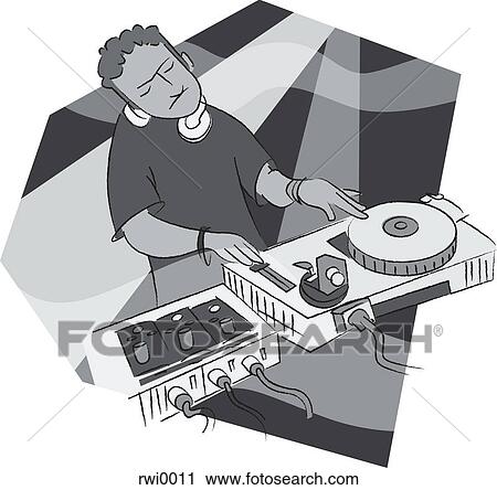 A deejay at his turntable View Large Illustration Clip Art - A deejay at his turntable. Fotosearch