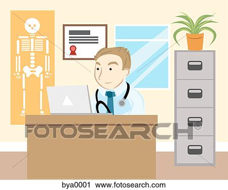 Clip Art - A doctor at his computer. Fotosearch