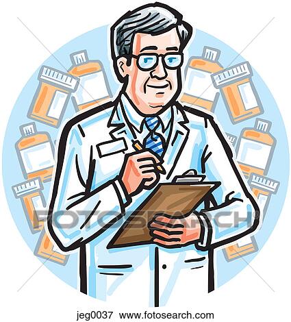 Stock Illustration - A doctor carrying a clipboard. Fotosearch
