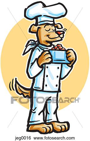 A dog dressed up as a cook carrying a bowl of dog food View Large Illustration Stock Illustration - A dog dressed up as a cook carrying a bowl of dog food. Fotosearch