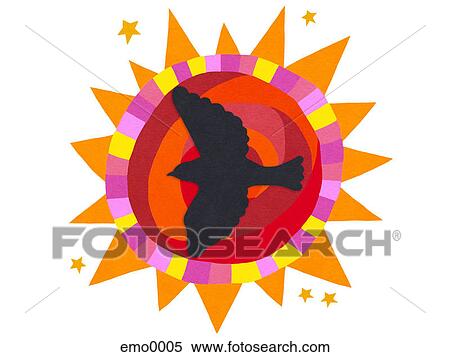 Stock Illustration - A dove flying infront of the sun. Fotosearch