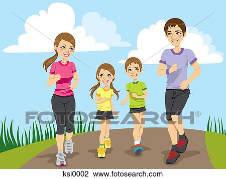 Drawing - A family going for a jog. Fotosearch