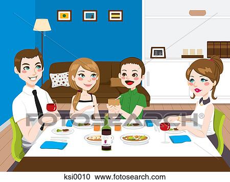 A family having dinner together View Large Illustration Clipart - A family having dinner together. Fotosearch