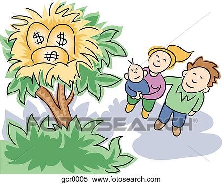 Stock Illustration - A family looking up at their nest egg. Fotosearch