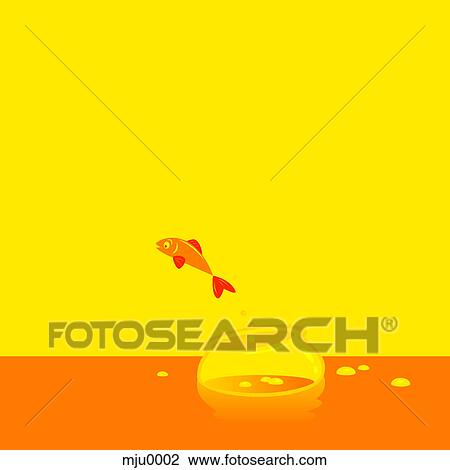 A fish jumping out of a fish bowl View Large Illustration Drawing - A fish jumping out of a fish bowl. Fotosearch