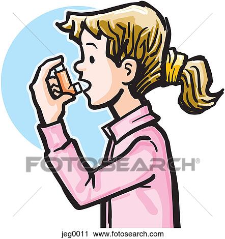 Clip Art - A girl using an asthma inhaler. Fotosearch